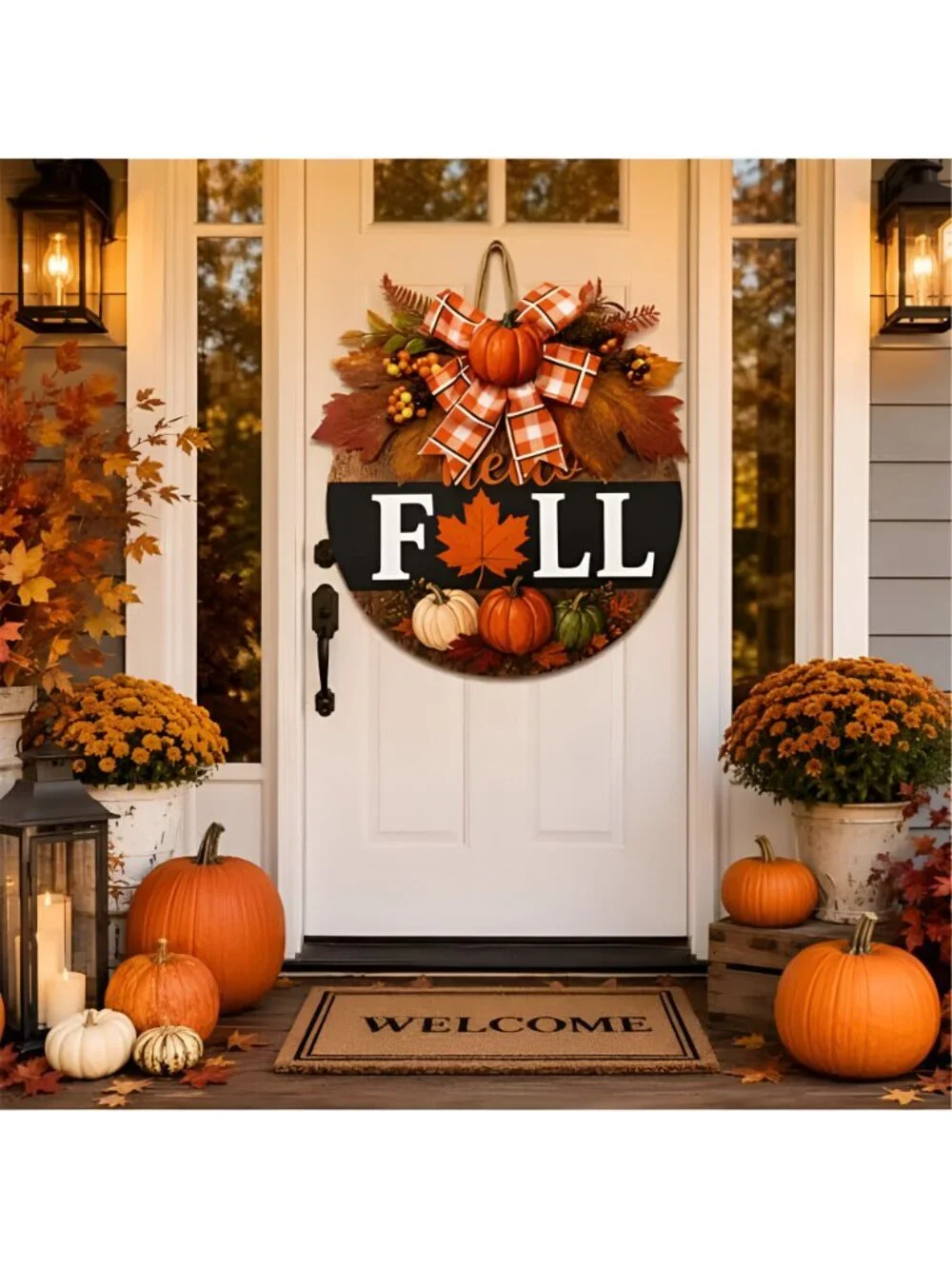 Fall Wreaths for Front Door, Thanksgiving Harvest Pumpkin Autumn Decor Sign